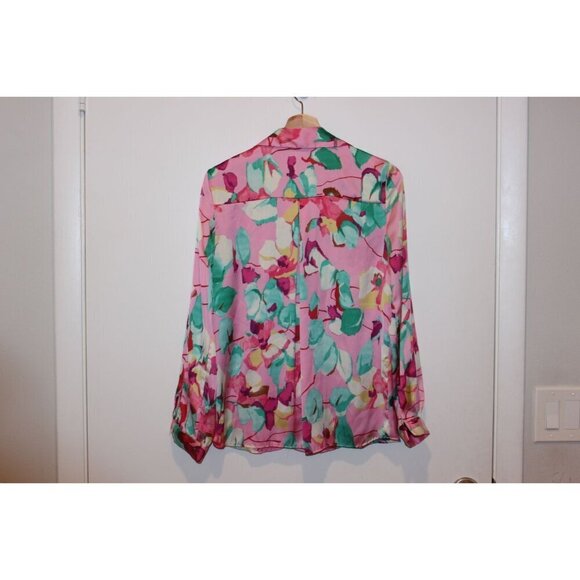 Zara Womens Floral SatinLong Sleeve Blouse Pink/Multicolor Size Small - Picture 3 of 9
